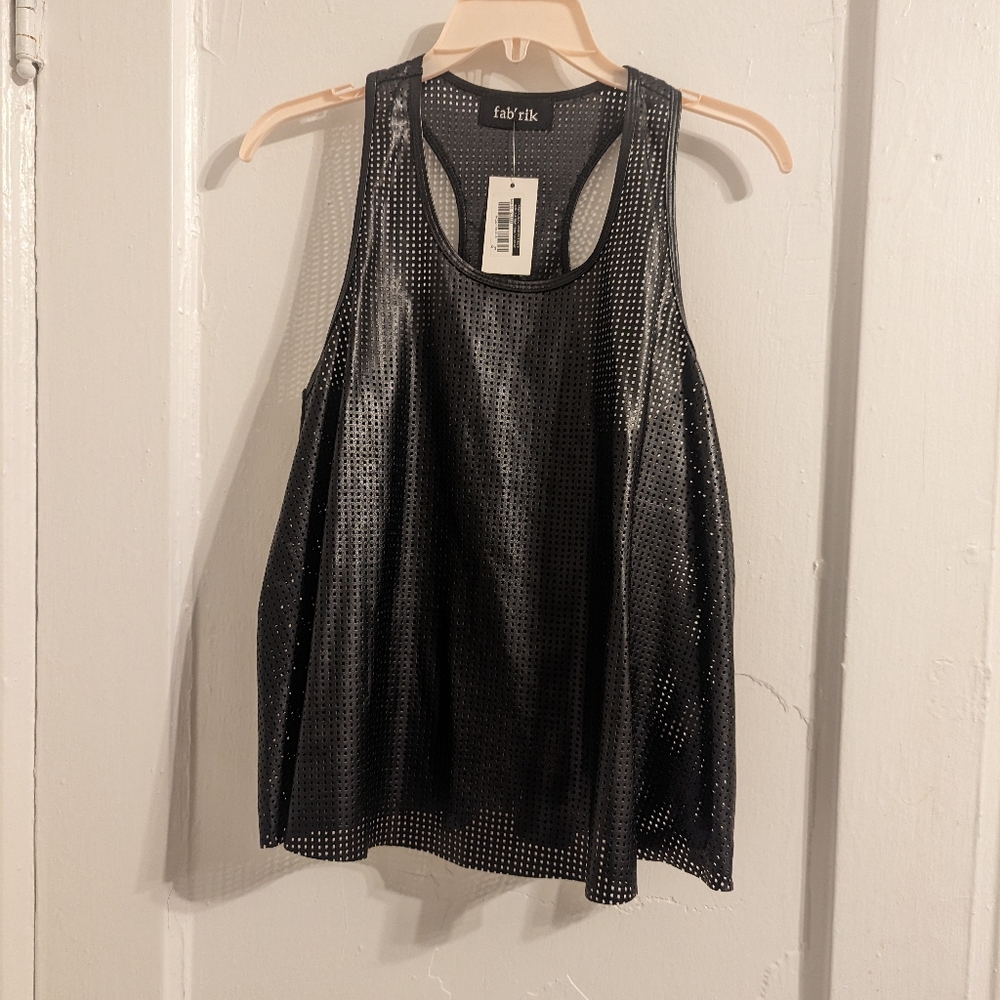 Black Goth Pleather perforated tank top-M